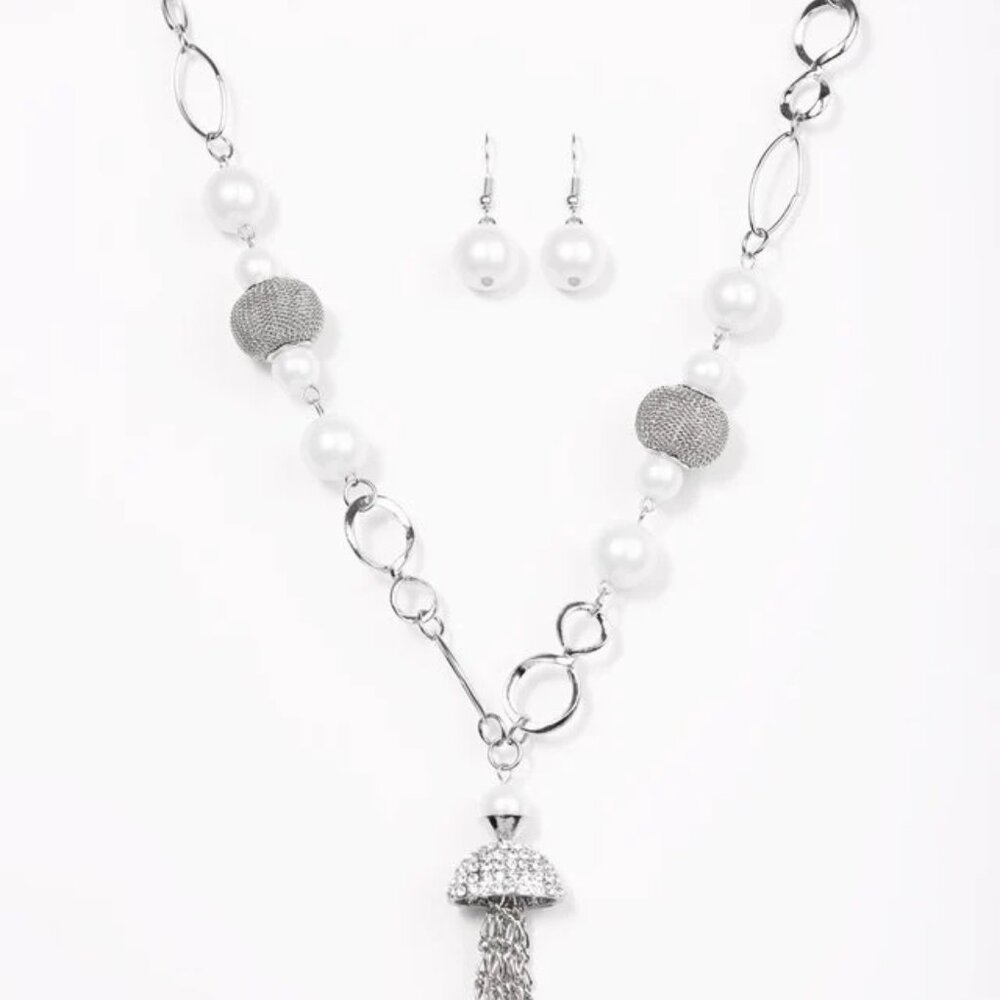 Paparazzi Designated Diva White Necklace & Earrings Set